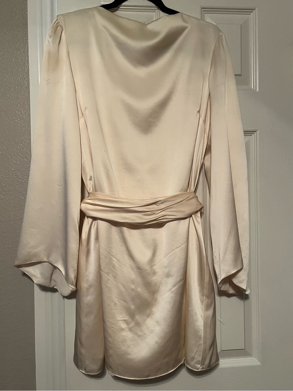 Reformation Cream 100% Silk Long-Sleeve Mini Dress